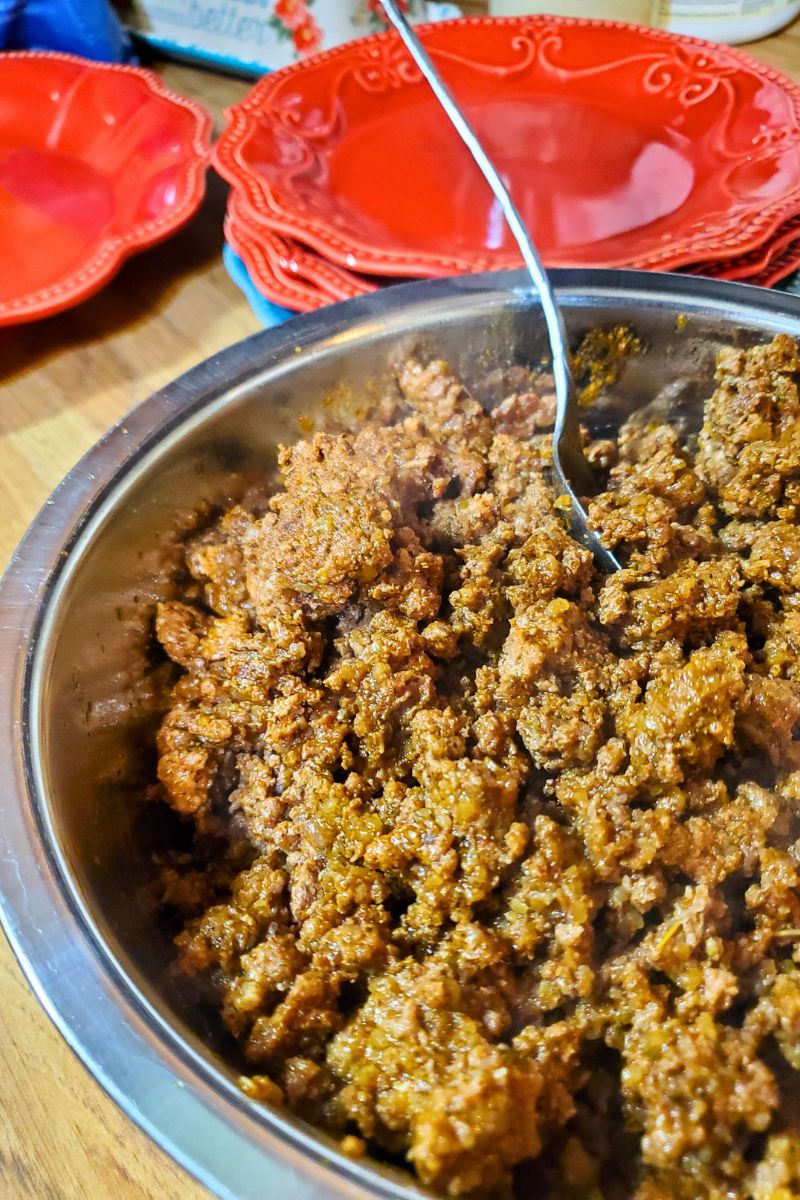 Instant pot ground beef taco meat in a bowl served for tacos.