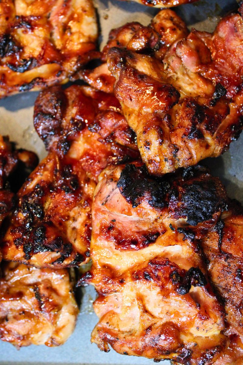 Hickory brown sugar BBQ chicken cooked on the grill.