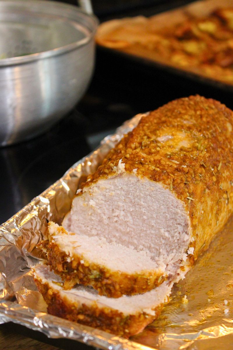 Juicy oven baked tenderloin on the stove.